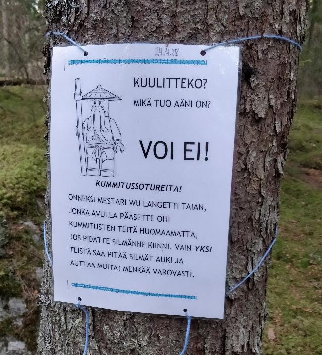 30 Kuva 3 Kummitussotureiden ohi oli kuljettava silmät kiinni. Tällä esteellä tuli eniten esiin lasten erilaiset tavat ratkaista ongelma.