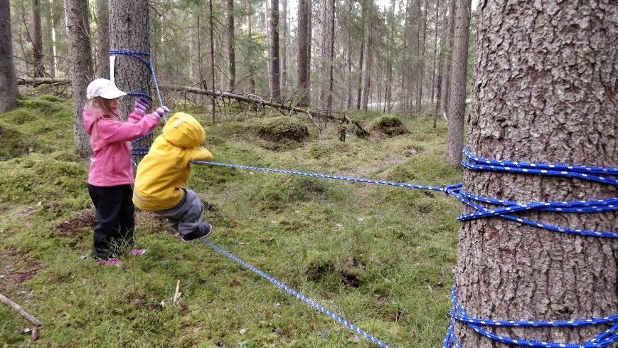 Koska seikkailukasvatuksessa ei ole oikeaa eikä väärää tapaa ratkaista ongelmaa, oli molemmat tavat yhtä hyväksyttyjä. Kuva 4 Köysirata.