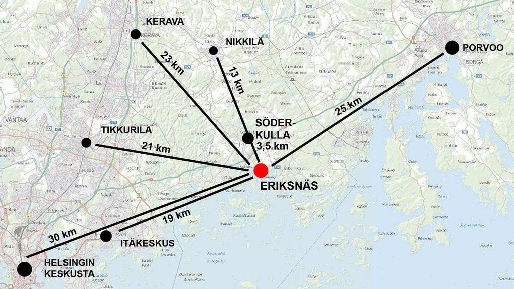 2 (13) ERIKSNÄSIN OSAYLEISKAAVA Osallistumis- ja arviointisuunnitelma 15.9.2010 Suunnittelualue Suunnittelualue sijaitsee Sipoon kunnan eteläosassa. Söderkullan ja Porvoonväylän (vt 7) eteläpuolella.