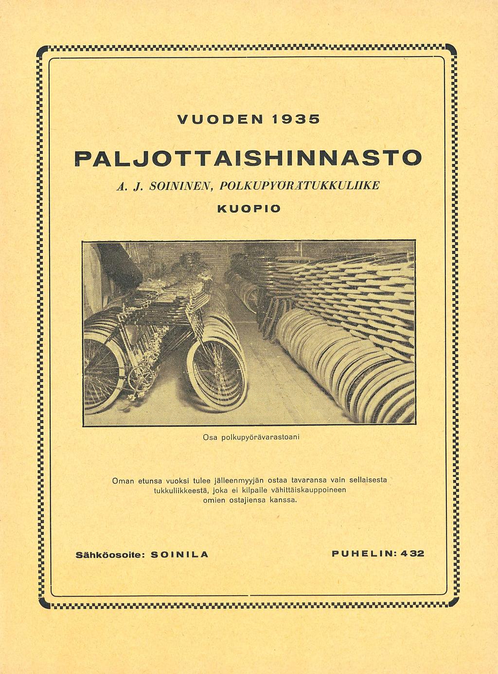 VUODEN 1 935 PALJOTTAISHINNASTO A.J.SOININEN.