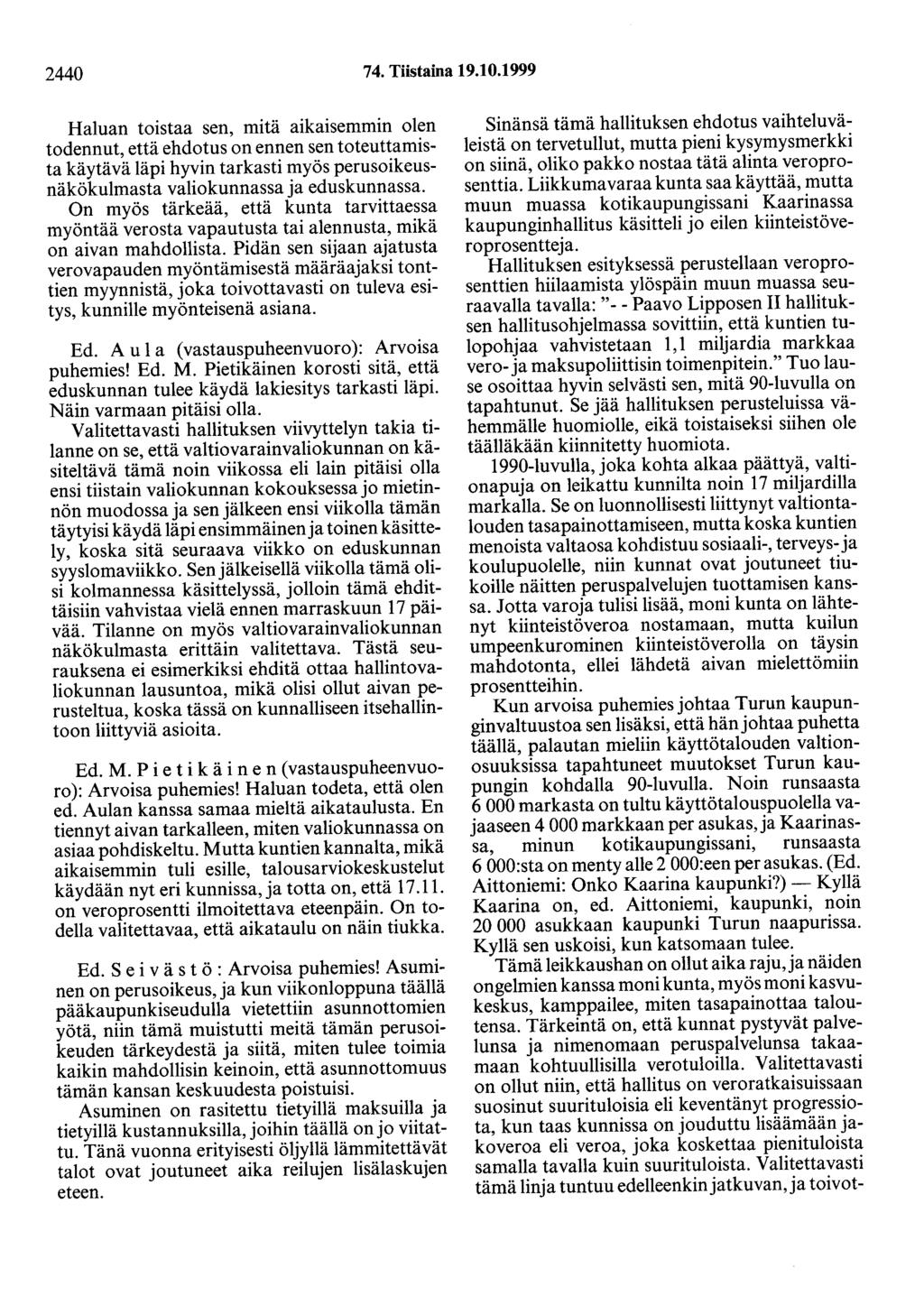 2440 74. Tiistaina 19.10.
