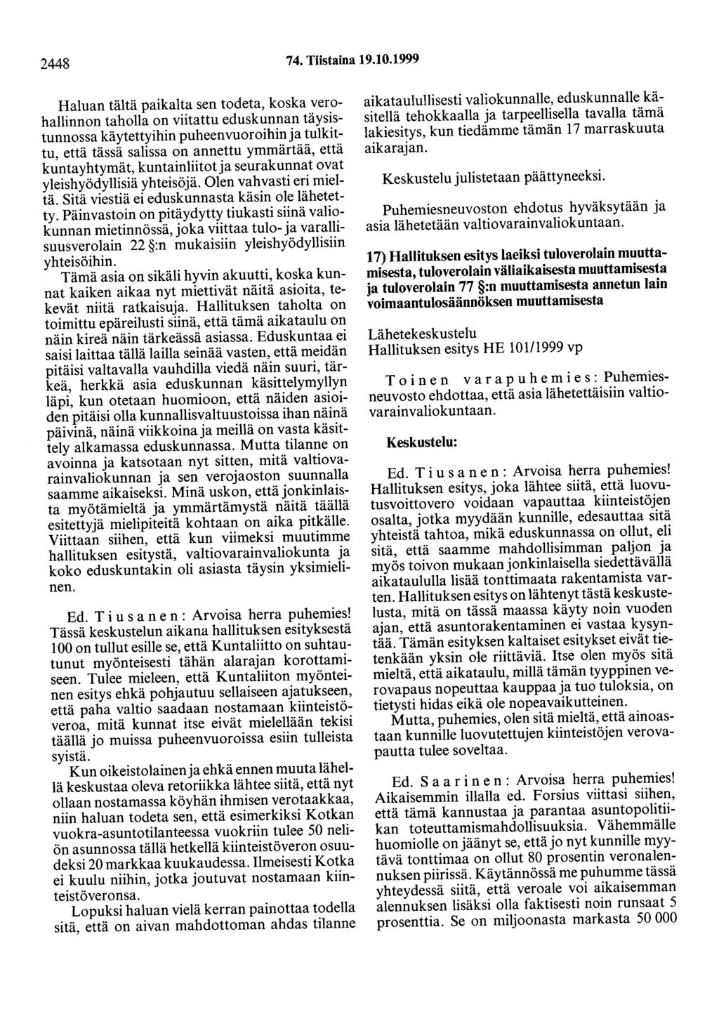2448 74. Tiistaina 19.10.