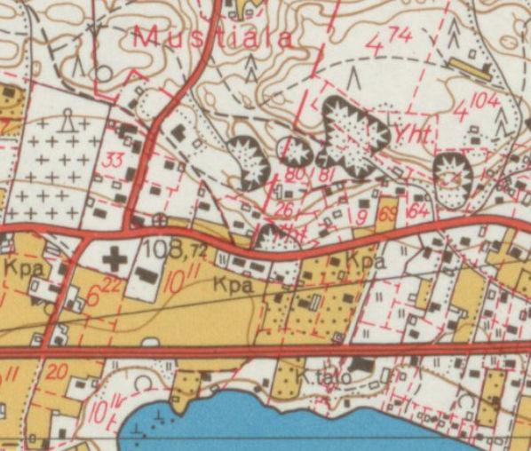 Alue kehittyi 1960-luvulle tultaessa siten, että jonkin verran asuin- ja liikekäyttöön tarkoitettuja rakennuksia rakentui kylätontilta kirkolle johtavan tien varteen.