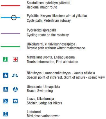 3 Jalankulku ja pyöräily Kuvassa 12 on esitetty ote seudullisesta pyöräilyreittikartasta suunnittelualueella ja sen