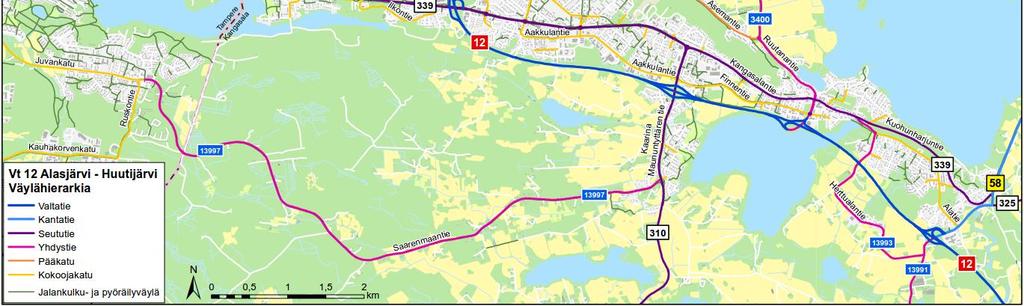 Alasjärven eritasoliittymän länsipuolelta on vielä huomioitu nelihaarainen Niihamankadun ja Heikkilänkadun tasoliittymä.