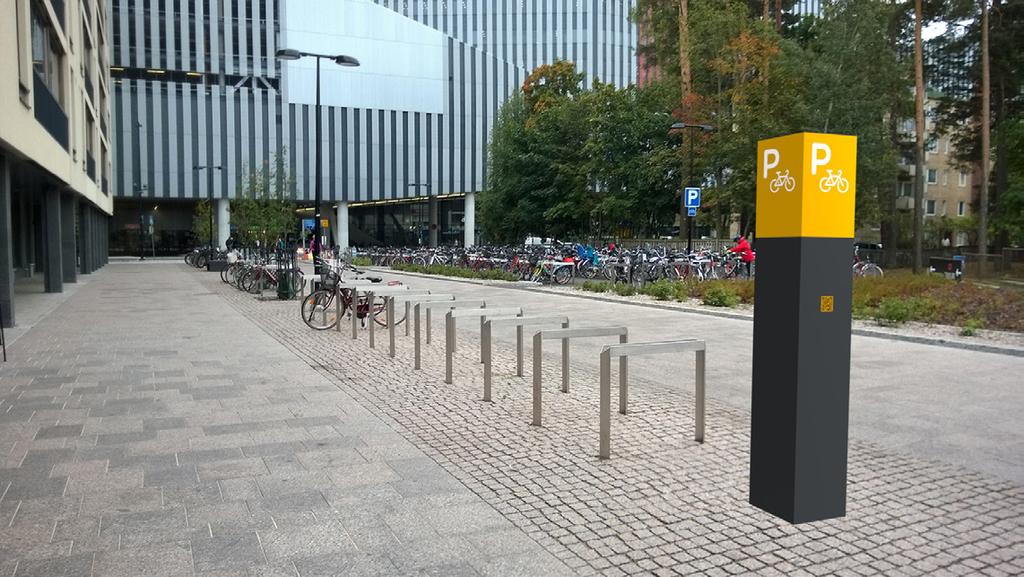Leppävaaran asemalla on suositeltavaa käyttää pylonia, joka sijaitsee pyöräkatoksen ja sillan alla olevan