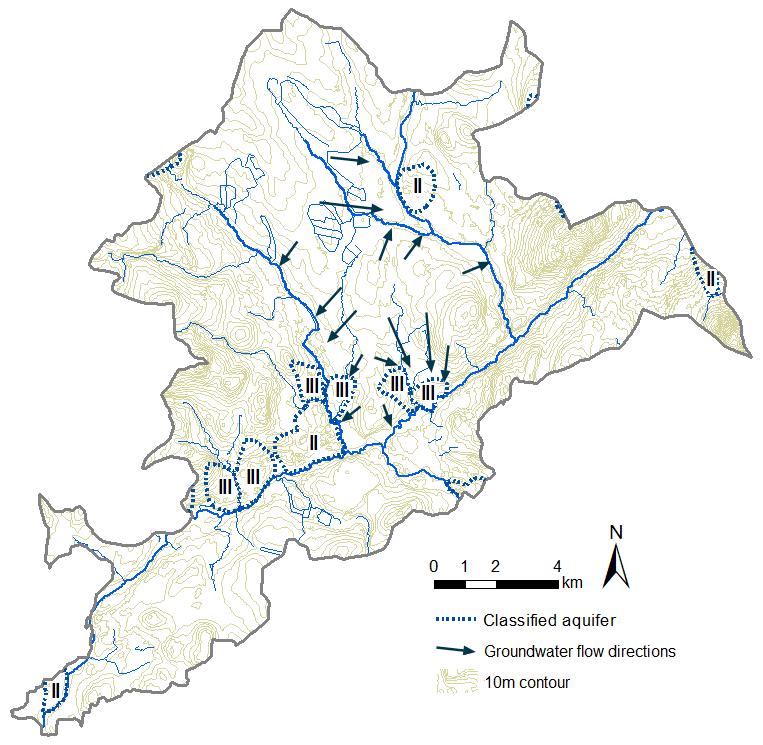 13 of GW aquifers is still ongoing. Class I aquifers are described as important for water supply, class II as suitable for water supply and class III as other GW areas (HERTTA database).