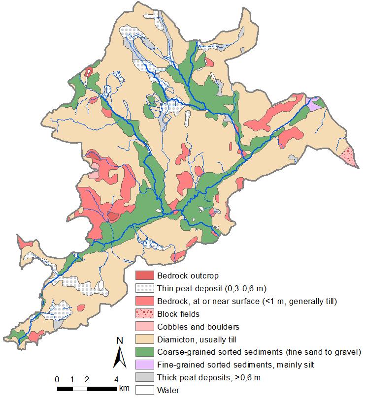 16 Figure 6. Surface deposits of the study area (superficial deposits of Finland 1:200 000, Geological Survey of Finland 2012; river network database, SYKE 2015).