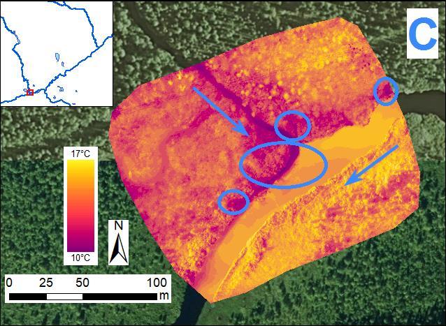 UAV datasets with discorvered GW discharge sites marked with blue circles.