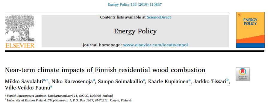 Puun pienpolton ilmastovaikutukset Pientalon eri lämmitysmenetelmien ilmastovaikutuksia arvioitiin ilmastometriikkatyötä hyödyntäen State-of-the-art varaavan takan nokipäästöt