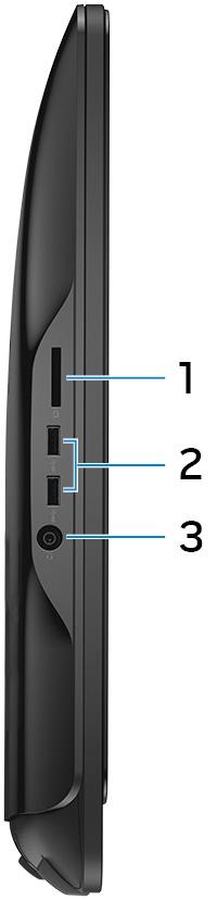 Vasen Kuva 2. Näkymä vasemmalta 1 Muistikortinlukija Lukee muistikortteja ja kirjoittaa niille. 2 USB 3.