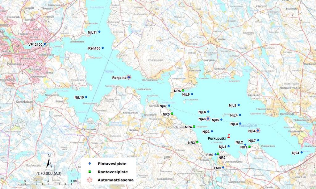 Ramboll - Terrafame Oy Jormasjärven ja Nuasjärven vedellä. Vuoksen suunnassa testaukset tehtiin Kivijärven, Kivijoen ja Laakajärven vedellä.