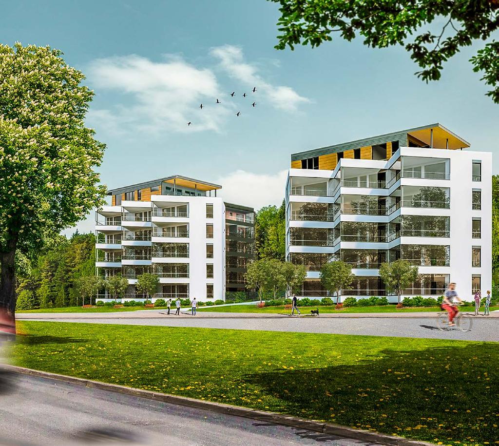 6 VILLENPUISTO III ARKKITEHDIN AJATUKSIA Uudenmaantien hyvien yhteyksien tuntumaan valmistuvat L-kirjaimen muotoiset rakennukset tarjoavat asukkailleen suojaisan pihapiirin, jonka täydentävät taloja