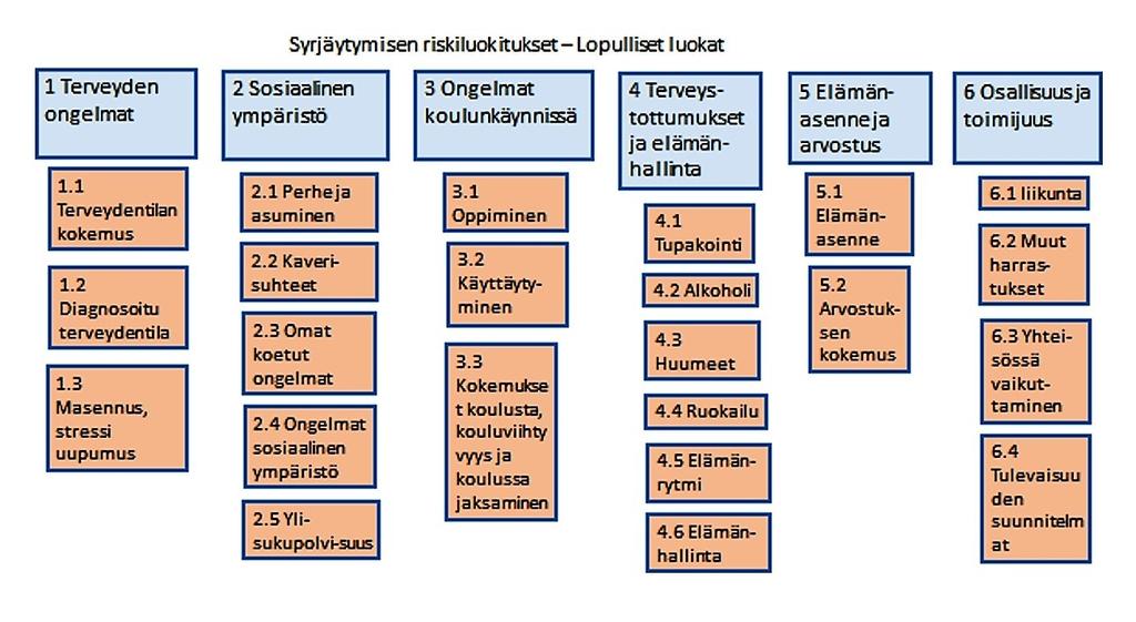 Tekoäly ja terveydenhuolto Suomessa, Vol. 1 195 kysymysten soveltuvuuden syrjäytymisen ennustamisessa yksitellen, aiheen tutkimuskirjallisuuteen ja omaan substanssiosaamiseensa perustuen.