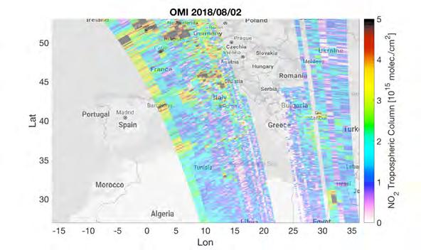 Esimerkki yhden päivän mittauksesta Euroopassa Instrumentti: OMI Resoluutio: 13x24 km 2 Laukaisu: 07-2004 Instrumentti: TROPOMI