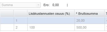 2.2.4 Maksusuunnitelman tiliöinti Mene Tiliöintirivit välilehdelle ja Klikkaa Lisää ensimmäinen rivi. Lisää tiliöinti.