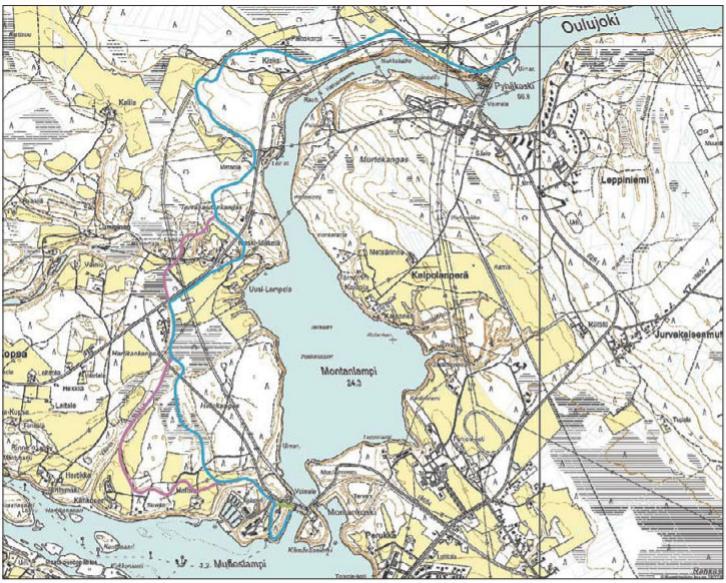 Pitkä linjausvaihtoehto Montta-Pyhäkoski