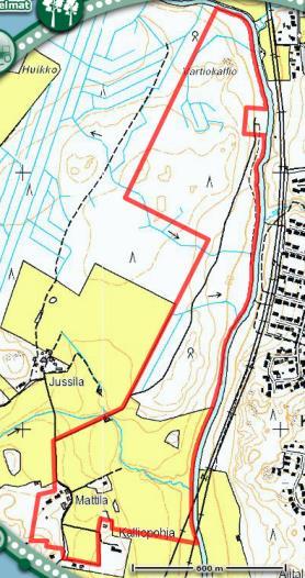 Esimerkki: suojelu- ja erityishakkuuvaateet Metsätilan koko 50 ha 1 2 3 1) Muinaisjäänne (ympäristö suojeltu) = 1 ha 2) Lehtipuuvaltaisia kuvioita (1,8 ha ja 2,1 ha) = 3,9 ha 3) Jyrkkä