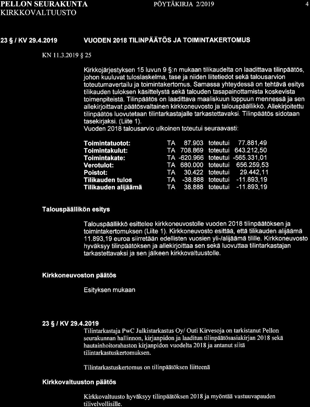 23 /KV 29. 4.2019 VUODEN 2018 TILINPÄÄTÖS JA TOIMINTAKERTOMUS KN 11. 3.