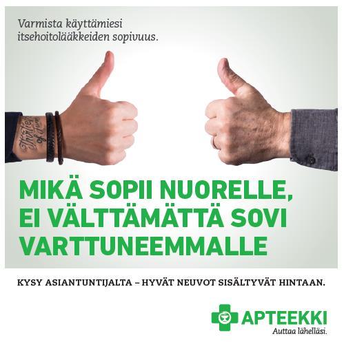 APTEEKKI AUTTAA ITSEHOITOLÄÄKKEEN VALINNASSA Lähes kaikilla ikääntyneillä munuaisten toiminta on heikentynyt.