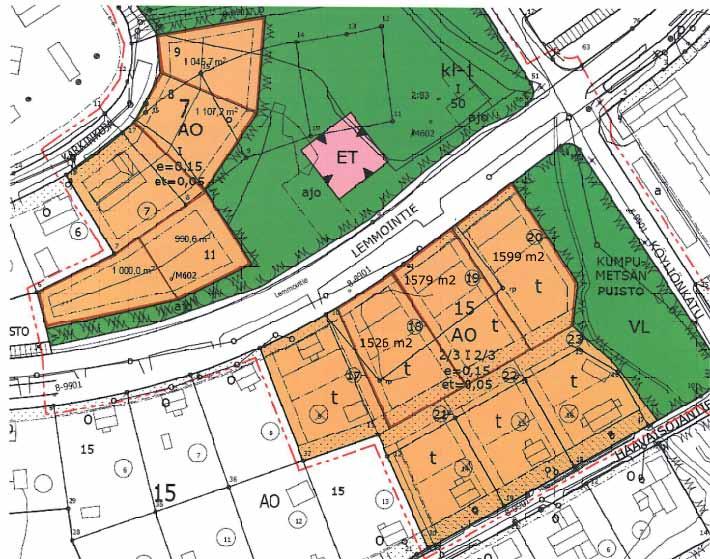 Haapala, kaupunginosa 8 Kumpumetsän asemakaava, kortteli 7 Lemmointien tontit Tontti myydään valmiiksi mitattuna ja lohottuna.