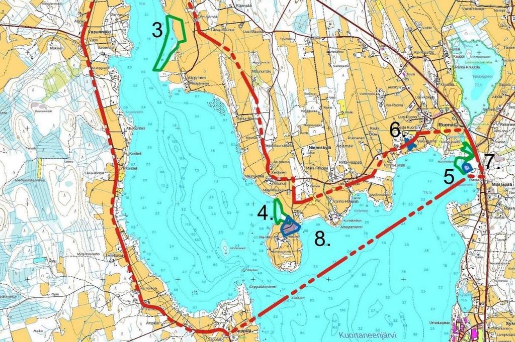 luontoarvoja sisältäviksi kohteiksi (kohteet 1-7).