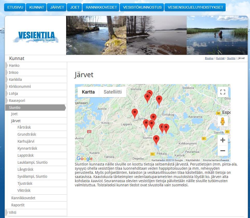 Vesien tilatiedot netistä www.vesientila.