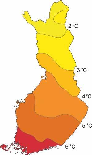 Suomessa maa- ja kallioperän pintaosien vuotuinen keskilämpötila on keskimäärin kaksi astetta ilman vuotuista keskilämpötilaa korkeampi (kuva 1) ja se vaihtelee maantieteellisen sijainnin mukaan.