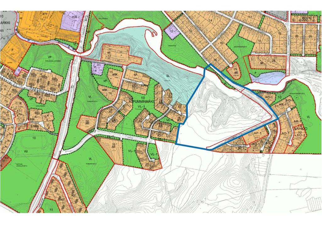 kaupunginosan asemakaava 218 koskee kuvan rajaukseen sisältyvää kaavoittamatonta