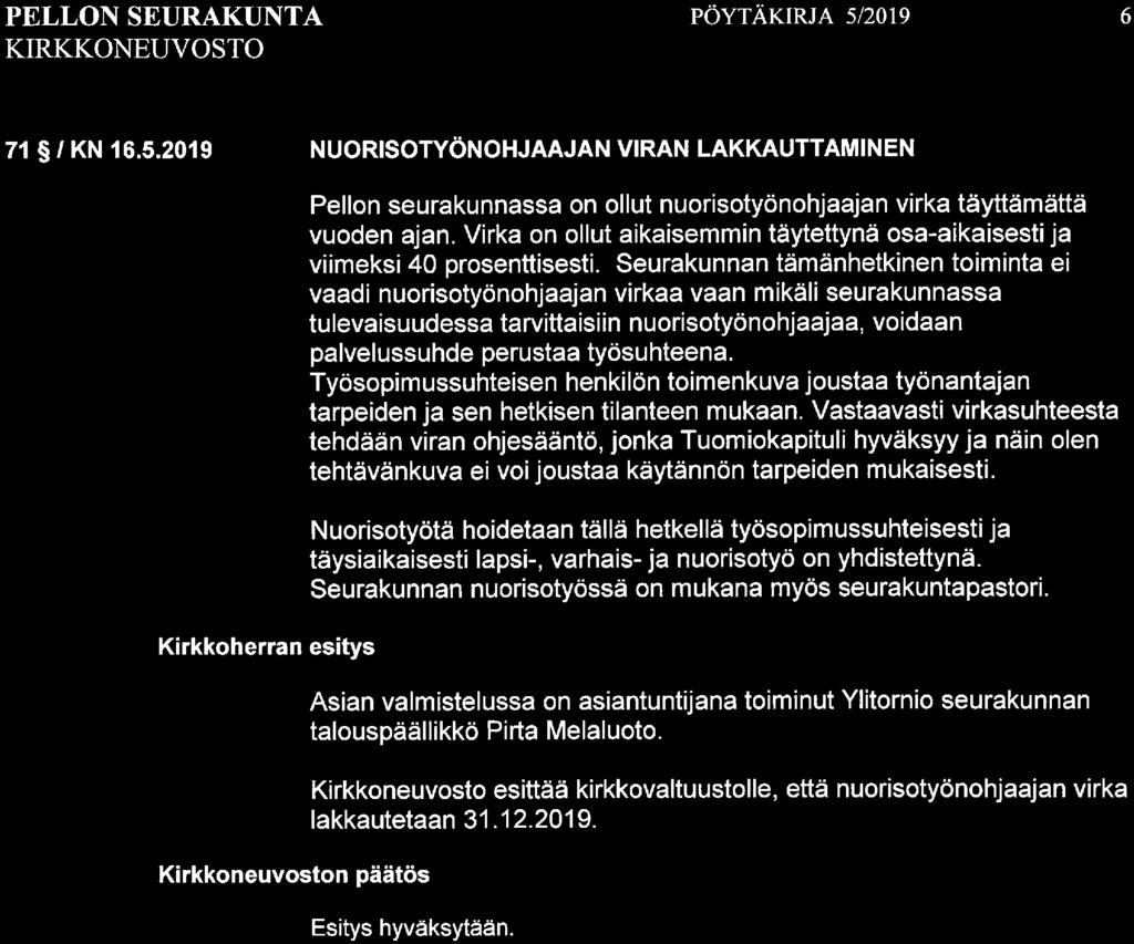 Virka on ollut aikaisemmin täytettynä osa-aikaisesti ja viimeksi 40 prosenttisesti.