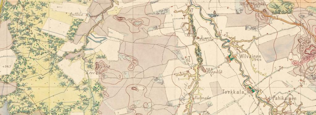 Senaatin kartasto1883 - kartan tiedot suunnilleen samat kuin venäläisissä topografikartoissa - luonnonmaantiede paremmin esillä - Topografia parempaa kuin