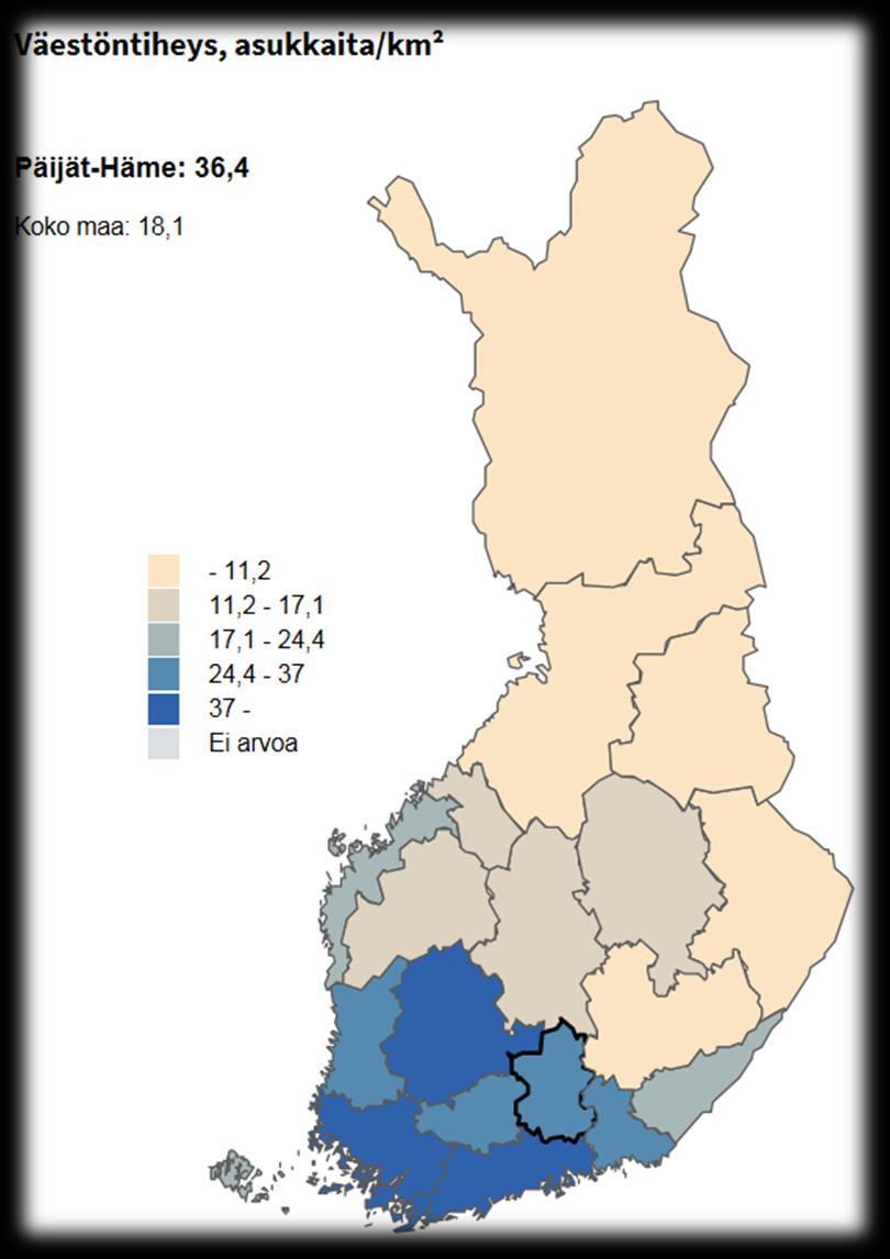 PHSOTEY VÄESTÖTIHEYS / maa-km² Sysmä 5,93 Hartola 5,39 Padasjoki 5,87 Asikkala 14,78 Heinola