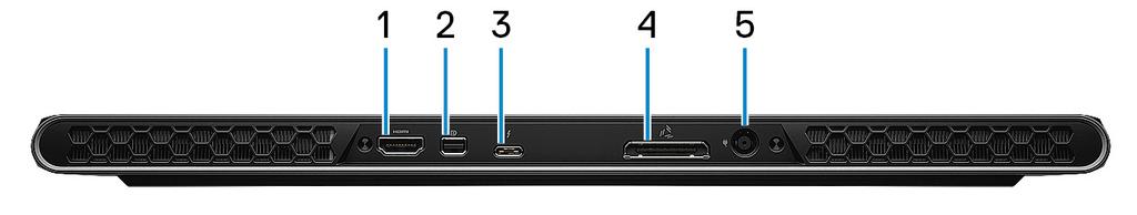 5 Tobii-katseenseurain (valinnainen) Voit vuorovaikuttaa tietokoneen kanssa silmien liikkeillä. Takana 1 HDMI-portti Kytke TV:seen tai toiseen HDMI-in-portilla varustettuun laitteeseen.