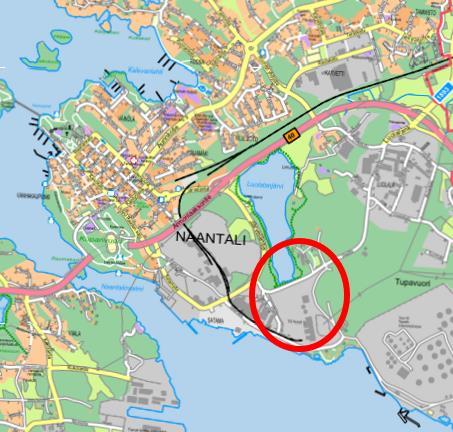 Naantalin kaupunki AK-355 VIESTITIEN ASEMAKAAVAN MUUTOS sivu 2/16 1.2 Kaava-alueen sijainti Asemakaavan muutosalue sijaitsee noin 1,5 kilometrin päässä Naantalin keskustasta kaakkoon.