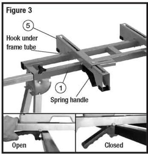 Install work supports(4),scale facing front, into outriggers and secure with locking knobs(6) 4.