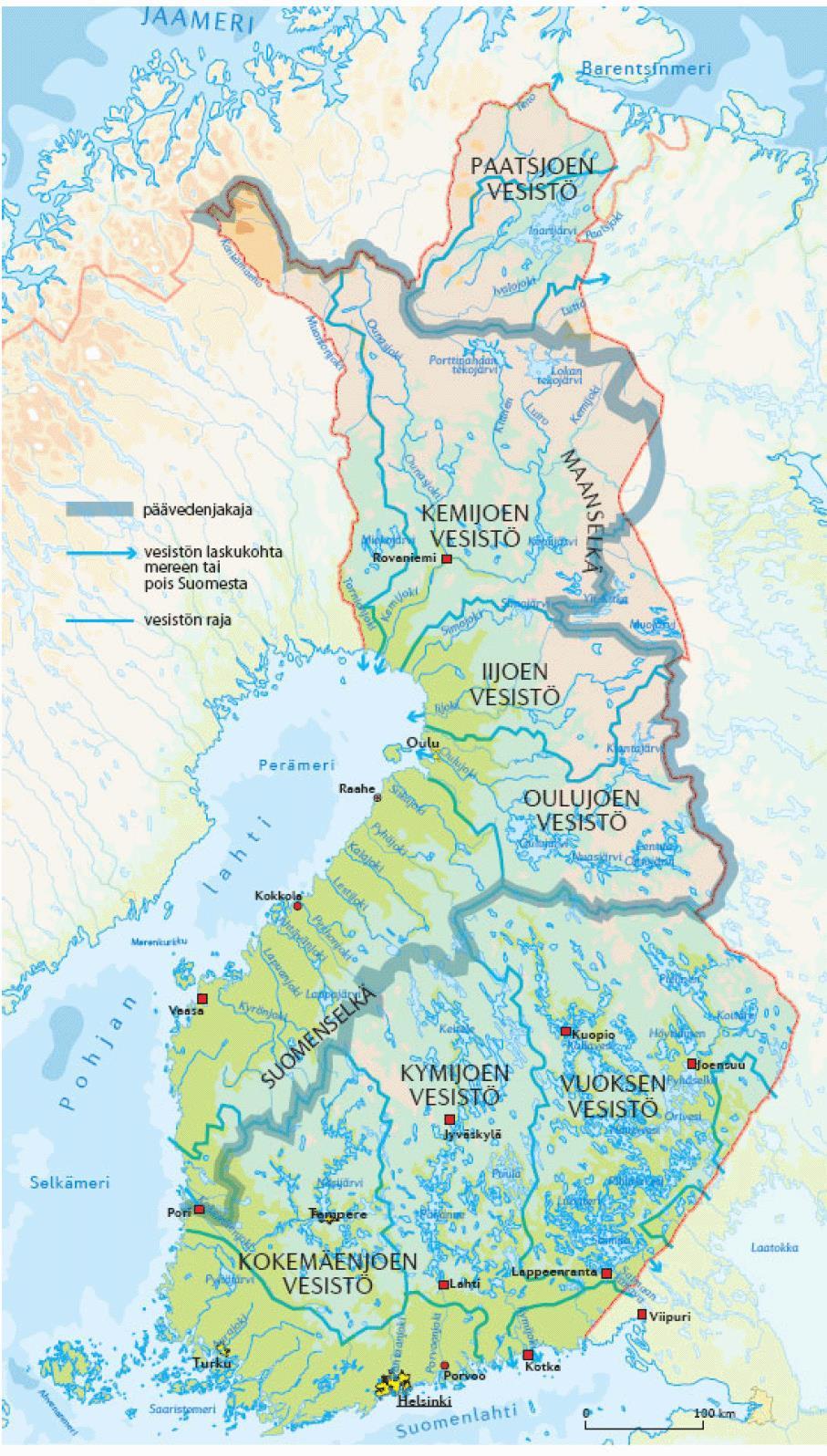 Suomen vedenjakajat ja vesistöt Kuva