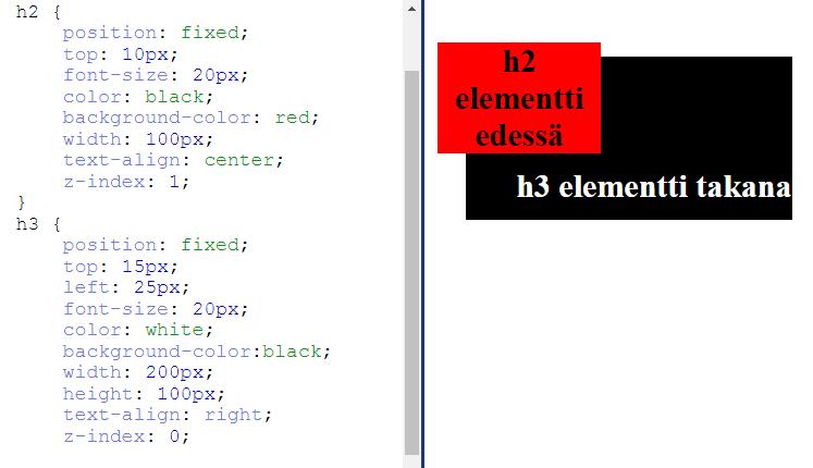 8 Kuva 5. Elementti h2 punaisella pohjalla on nostettu elementin h3 eteen syvyyssuunnassa käyttäen z-indeksiä. Nykypäivän CSS on CSS3, joka on syntynyt 2000-luvulla.