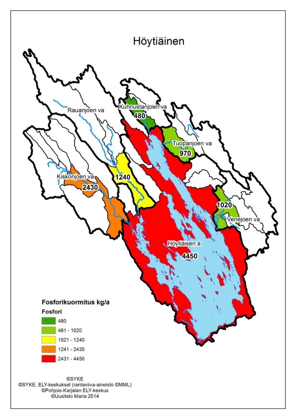 Höytiäinen - Suuri vähähumuksinen järvi - Pinta-ala 281 km 2, lisäksi Rauanlahti ja Syvälahti -Valuma-alue 1460 km 2 - Laskevat