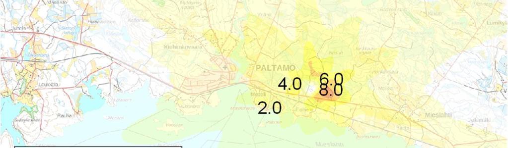vuorokausiohjearvoon verrannollinen pitoisuus (µg/m 3 )