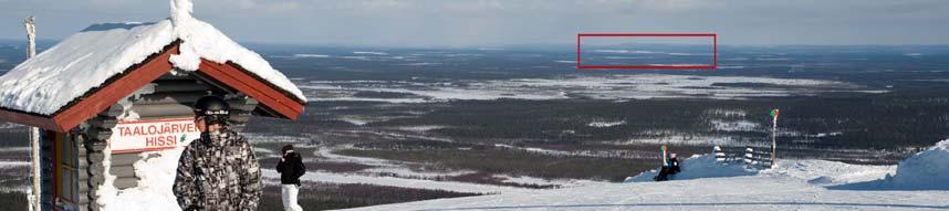 Näkymä Leviltä kaivosalueelle. Ylempi kuva on suurennos kaivoksesta alemman kuvan punaisella rajatulta alueelta. Kuva on otettu keväällä 2008. 6.