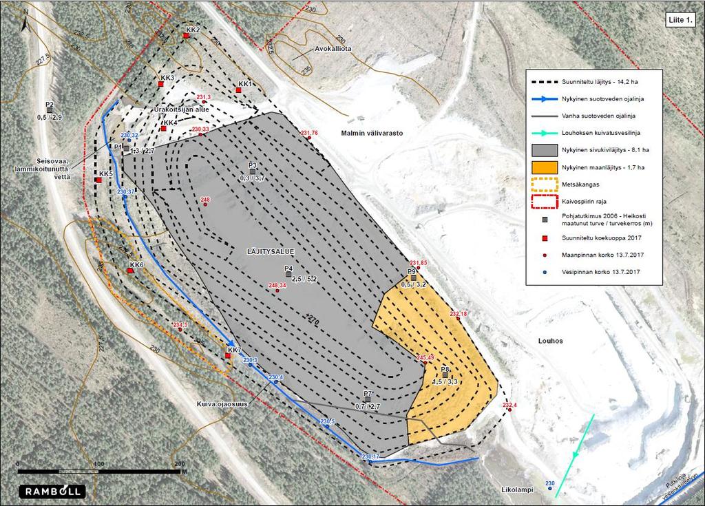Uutelan sivukiven läjitysalueen laajennuksen maaperätutkimus Uutelan kaivoksen sivukiven läjitysalueen laajennussuunnitelmaan liittyen kaivettiin seitsemän koekuoppaa 26.07.