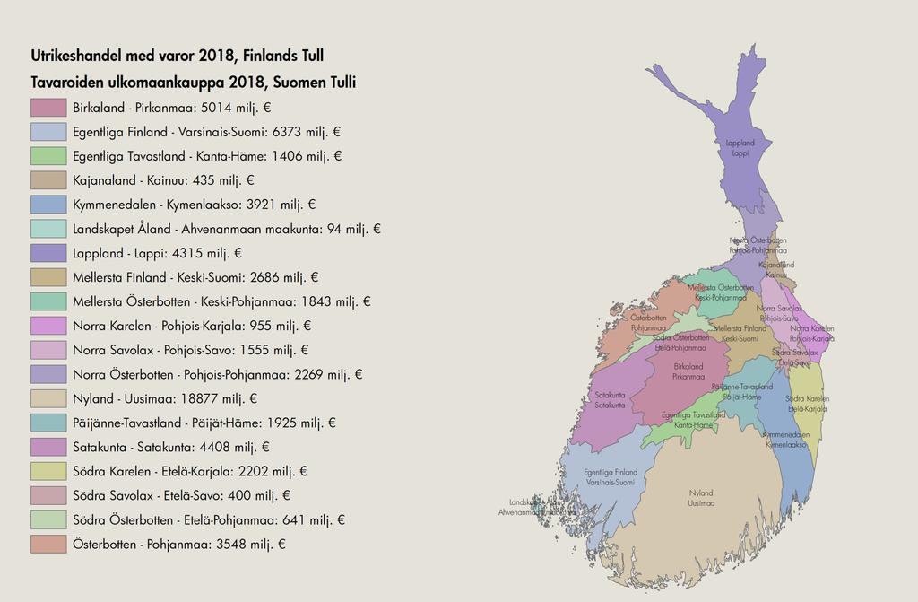 Utrikeshandel med varor 2018, Finlands Tull