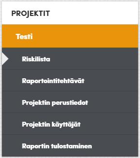 2.2 Projektin valinta Projektit-osioon listautuu kaikki itse luomasi projektit sekä projektit, joissa sinut on lisätty johonkin rooliin. Voit valita haluamasi projektin klikkaamalla haluamaasi riviä.