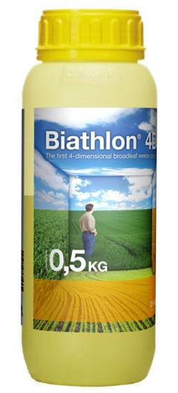 BIATHLON 4 D Kaikille viljoille rekisteröity laajatehoinen tuote rikkakasvien torjuntaan Teho erinomainen tavallisimpiin siemenrikkoihin,