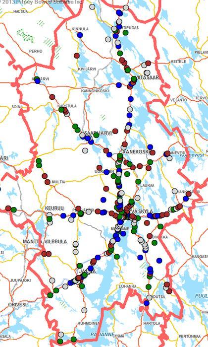 Kuva 4. Vuosina 2012 2015 (31.8.2015 asti) tapahtuneet onnettomuudet, joissa raskas liikenne on ollut osallisena (Lähde: Pelastuslaitoksen Pronto-järjestelmä).
