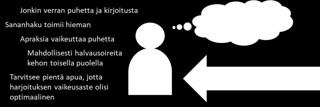 Potentiaalinen käyttäjä voisi olla esimerkiksi henkilö, joka pystyy tuottamaan jonkin verran puhetta ja kirjoitusta ja jonka sananhaku toimii kohtalaisesti.