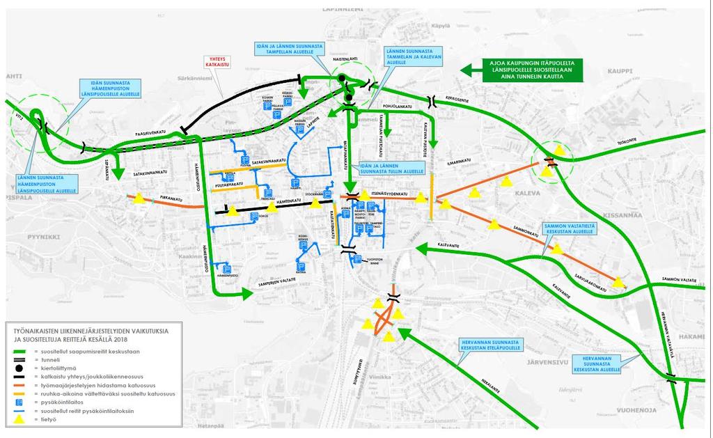 Suositellut reitit Liikennemalli ja simulointiohjelmien tiedot yhdistetty