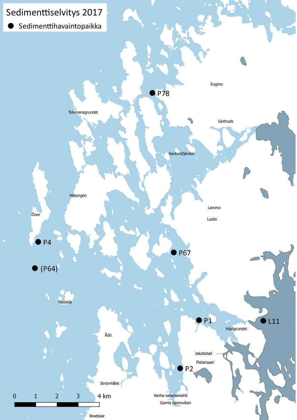Liite/ Bilaga 1 Pietarsaaren edustan sedimenttiselvityksen havaintopisteet vuonna 17.