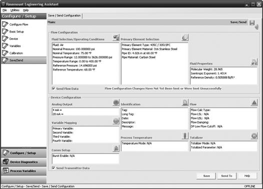 Kuva 15. Save / Send Configuration (tallenna / lähetä konfiguraatio) -välilehti 2. Valitse ikkunan yläpuolella oleva kuvake, jos haluat muokata ikkunoihin sisältyviä konfiguraatiotietoja.