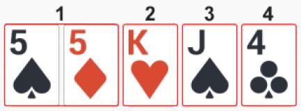 Kaksi paria Kaksi paria ja yksi eriarvoinen kortti Kaksien parien paremmuus määräytyy ensisijaisesti korkeampiarvoisemma n parin (1) ja toissijaisesti alempiarvoisemman